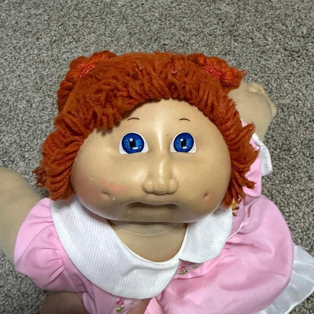 Vintage Cabbage Patch Kids Red Yarn Hair Doll Pink Dress Blue Shoes 1982 - Picture 4 of 7